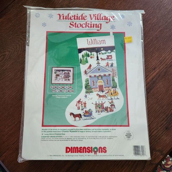 NEW Dimensions Yuletide Village Christmas Stocking 1990 Cross Stitch Kit Wysocki - Picture 1 of 6
